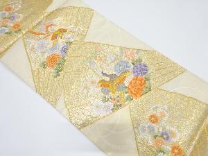 桧扇に花鳥模様織り出し袋帯